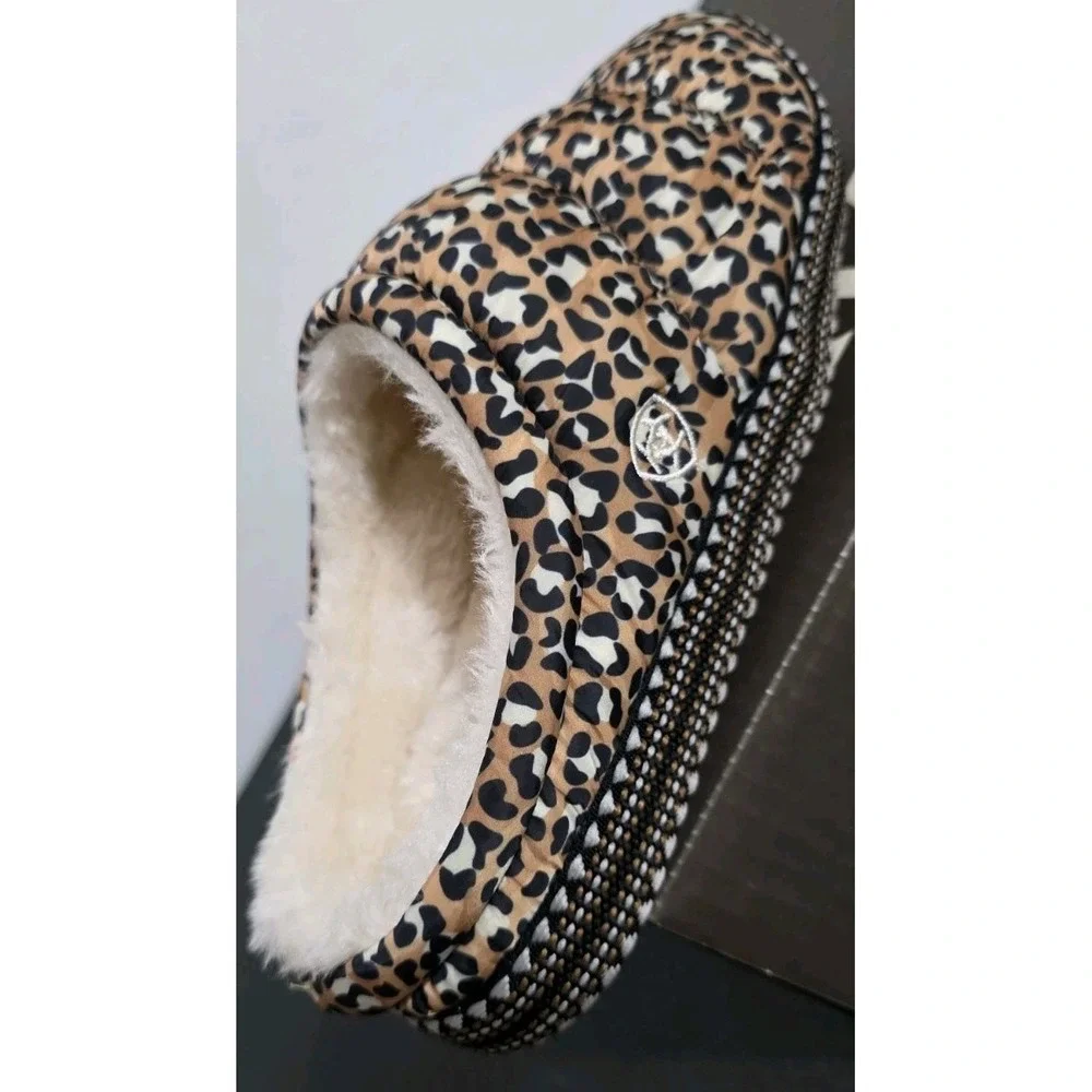 NEW Ariat Girls‎ 7/8 Crius Clog Slippers  Brown Leopard XL Fuzzy Cozy Lounge Kid
